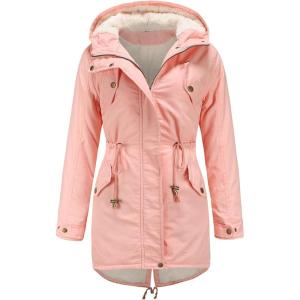 imageFlygo Womens Winter Fleece Sherpa Lined Hooded Parka Jacket Warm Coat with PocketsPink