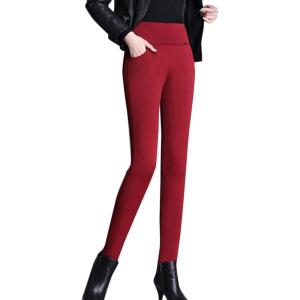 imageFlygo Womens Winter Thicken Fleece Sherpa Lined Elastic High Waist SweatpantsRedgold Fleece