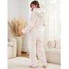 imageFlygo Womens Fleece Onesie Pajamas Winter Warm Fuzzy One Piece Romper Loungewear Teddy Ears Zipper Hooded Jumpsuit SleepwearBeige