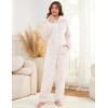 imageFlygo Womens Fleece Onesie Pajamas Winter Warm Fuzzy One Piece Romper Loungewear Teddy Ears Zipper Hooded Jumpsuit SleepwearBeige