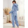 imageFlygo Womens Fleece Onesie Pajamas Winter Warm Fuzzy One Piece Romper Loungewear Teddy Ears Zipper Hooded Jumpsuit SleepwearBlue