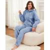 imageFlygo Womens Fleece Onesie Pajamas Winter Warm Fuzzy One Piece Romper Loungewear Teddy Ears Zipper Hooded Jumpsuit SleepwearBlue