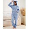 imageFlygo Womens Fleece Onesie Pajamas Winter Warm Fuzzy One Piece Romper Loungewear Teddy Ears Zipper Hooded Jumpsuit SleepwearBlue