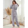 imageFlygo Womens Fleece Onesie Pajamas Winter Warm Fuzzy One Piece Romper Loungewear Teddy Ears Zipper Hooded Jumpsuit SleepwearGrey