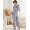 imageFlygo Womens Fleece Onesie Pajamas Winter Warm Fuzzy One Piece Romper Loungewear Teddy Ears Zipper Hooded Jumpsuit SleepwearGrey