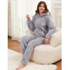 imageFlygo Womens Fleece Onesie Pajamas Winter Warm Fuzzy One Piece Romper Loungewear Teddy Ears Zipper Hooded Jumpsuit SleepwearGrey