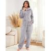 imageFlygo Womens Fleece Onesie Pajamas Winter Warm Fuzzy One Piece Romper Loungewear Teddy Ears Zipper Hooded Jumpsuit SleepwearGrey