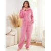 imageFlygo Womens Fleece Onesie Pajamas Winter Warm Fuzzy One Piece Romper Loungewear Teddy Ears Zipper Hooded Jumpsuit SleepwearPink