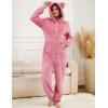 imageFlygo Womens Fleece Onesie Pajamas Winter Warm Fuzzy One Piece Romper Loungewear Teddy Ears Zipper Hooded Jumpsuit SleepwearPink
