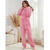 imageFlygo Womens Fleece Onesie Pajamas Winter Warm Fuzzy One Piece Romper Loungewear Teddy Ears Zipper Hooded Jumpsuit SleepwearPink