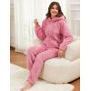 imageFlygo Womens Fleece Onesie Pajamas Winter Warm Fuzzy One Piece Romper Loungewear Teddy Ears Zipper Hooded Jumpsuit SleepwearPink