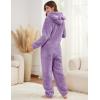 imageFlygo Womens Fleece Onesie Pajamas Winter Warm Fuzzy One Piece Romper Loungewear Teddy Ears Zipper Hooded Jumpsuit SleepwearPurple