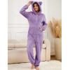 imageFlygo Womens Fleece Onesie Pajamas Winter Warm Fuzzy One Piece Romper Loungewear Teddy Ears Zipper Hooded Jumpsuit SleepwearPurple