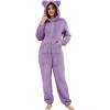 imageFlygo Womens Fleece Onesie Pajamas Winter Warm Fuzzy One Piece Romper Loungewear Teddy Ears Zipper Hooded Jumpsuit SleepwearPurple
