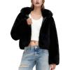 imageFlygo Womens Faux Fur Coat Cropped Fluffy Hooded Winter Jackets Zip Up Open Front Fuzzy Short Shaggy Warm Coats with PocketsBlack