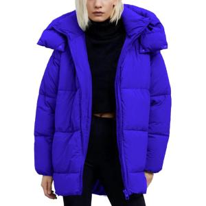 imageFlygo Womens Hooded Quilted Puffer Jacket MidLength Padded Warm Winter Heavyweight Coat OuterwearBlue