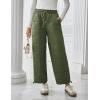 imageFlygo Women Winter Pants Lightweight Quilted Puffy Down Snow Pants Casual Baggy Wide Leg Trousers with PocketsArmy Green