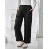 imageFlygo Women Winter Pants Lightweight Quilted Puffy Down Snow Pants Casual Baggy Wide Leg Trousers with PocketsBlack