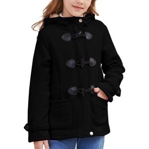 imageFlygo Girls Fleece Jacket Sherpa Lined Hoodie Horn Button Duffle Coat Warm Winter Coats Jackets 514 YearsBlack