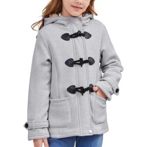 imageFlygo Girls Fleece Jacket Sherpa Lined Hoodie Horn Button Duffle Coat Warm Winter Coats Jackets 514 YearsLight Grey