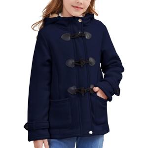 imageFlygo Girls Fleece Jacket Sherpa Lined Hoodie Horn Button Duffle Coat Warm Winter Coats Jackets 514 YearsNavy