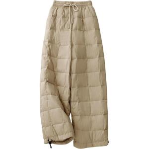 imageFlygo Women Winter Pants Lightweight Quilted Puffy Down Snow Pants Casual Baggy Wide Leg Trousers with PocketsLight Khaki