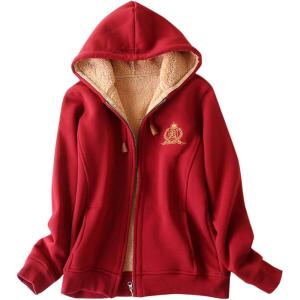 imageFlygo Womens Warm Fleece Sherpa Lined Hoodies FullZip Hooded Sweatshirt Jacket Large Wine Red