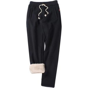 imageFlygo Womens Warm Sherpa Fleece Lined Active Running Jogger Pants SweatpantsBlack