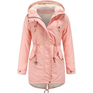 imageFlygo Womens Winter Fleece Sherpa Lined Hooded Parka Jacket Warm Coat with PocketsPinkS