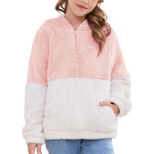 imageFlygo Girls Fuzzy Sherpa Hoodie Fleece Pullover Quarter Zip Hoodies Fluffy Sweaters Casual Long Sleeve Sweatshirt 514YearsPinkwhite