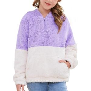 imageFlygo Girls Fuzzy Sherpa Hoodie Fleece Pullover Quarter Zip Hoodies Fluffy Sweaters Casual Long Sleeve Sweatshirt 514YearsPurplewhite