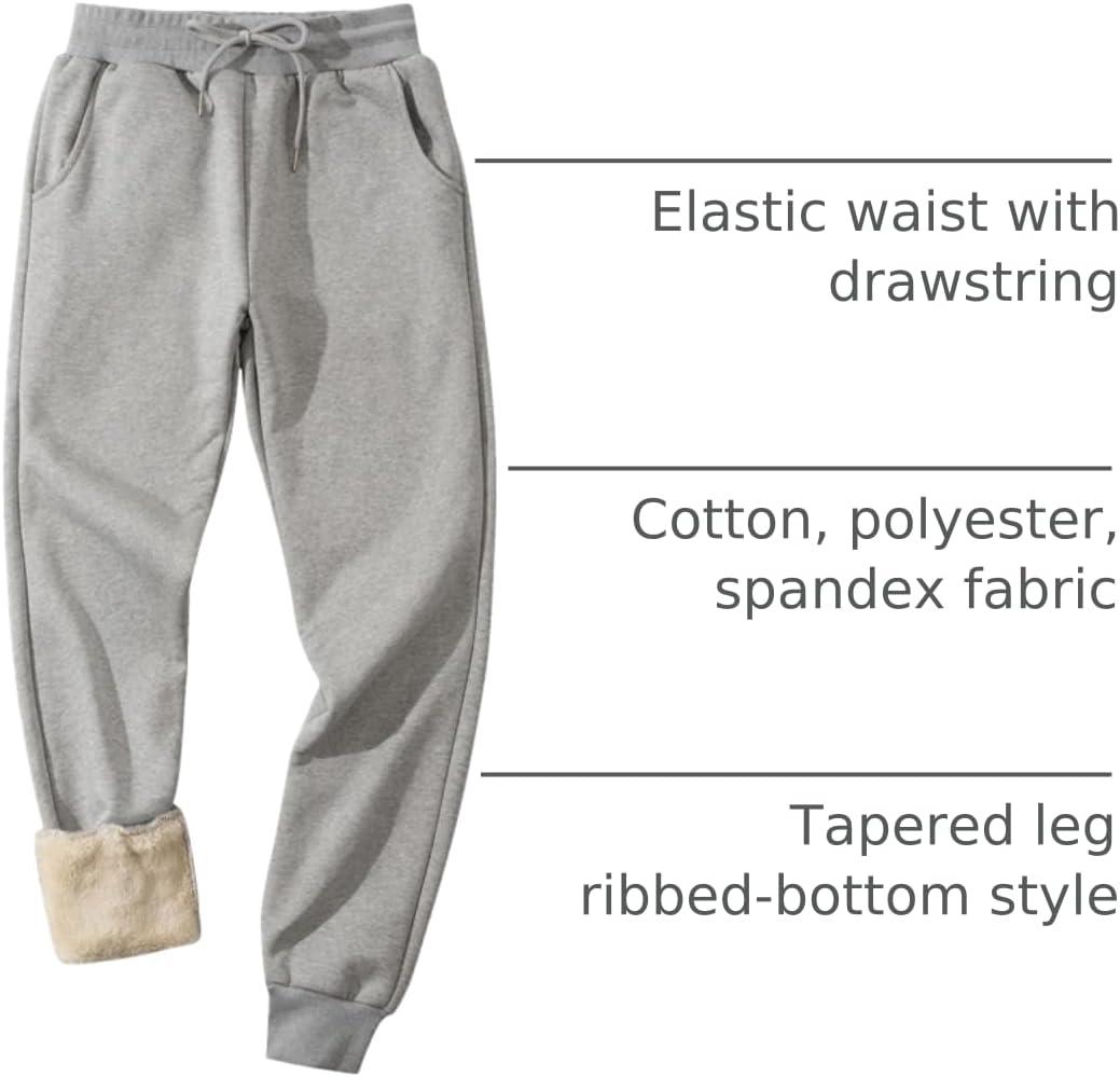 imageFlygo Mens Fleece Lined Sherpa Sweatpants Winter Warm Pants Jogger Lounge Athletic Pant with Pockets2 Light Grey Ribbed Bottom