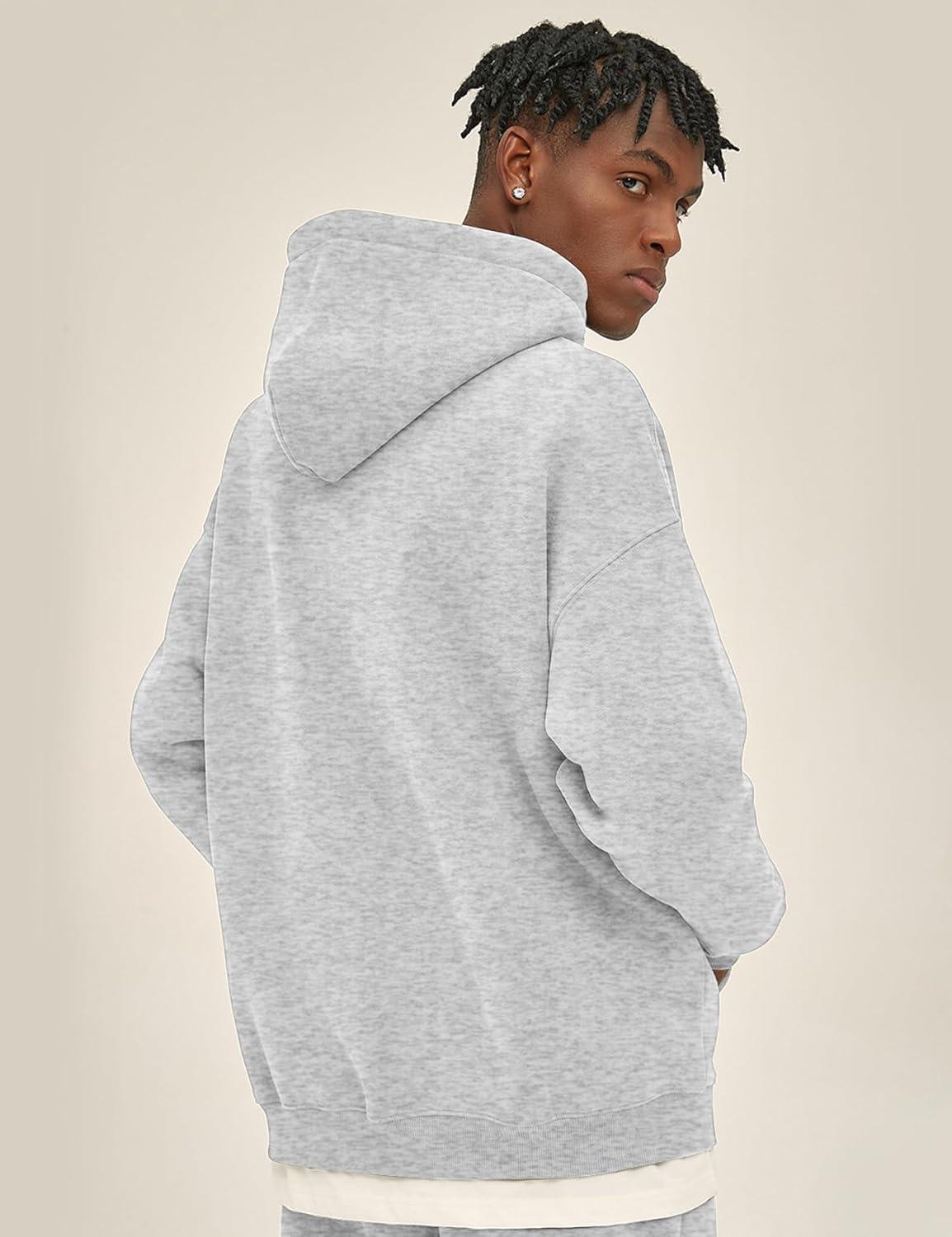 imageFlygo Mens Zip Up Hoodies Oversized Fleece Long Sleeve Drop Shoulder Hooded Sweatshirt Trendy Vintage StreetwearLight Grey