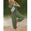 imageFlygo Womens Casual Jumpsuit Crewneck Cap Sleeve Long Wide Leg Pants One Piece Outfits Drawstring Romper with PocketsArmygreen