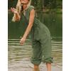 imageFlygo Womens Casual Jumpsuit Crewneck Cap Sleeve Long Wide Leg Pants One Piece Outfits Drawstring Romper with PocketsArmygreen