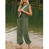 imageFlygo Womens Casual Jumpsuit Crewneck Cap Sleeve Long Wide Leg Pants One Piece Outfits Drawstring Romper with PocketsArmygreen