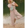 imageFlygo Womens Casual Jumpsuit Crewneck Cap Sleeve Long Wide Leg Pants One Piece Outfits Drawstring Romper with PocketsDustypink