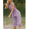 imageFlygo Womens Casual Jumpsuit Crewneck Cap Sleeve Long Wide Leg Pants One Piece Outfits Drawstring Romper with PocketsDustypurple