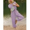 imageFlygo Womens Casual Jumpsuit Crewneck Cap Sleeve Long Wide Leg Pants One Piece Outfits Drawstring Romper with PocketsDustypurple