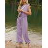 imageFlygo Womens Casual Jumpsuit Crewneck Cap Sleeve Long Wide Leg Pants One Piece Outfits Drawstring Romper with PocketsDustypurple