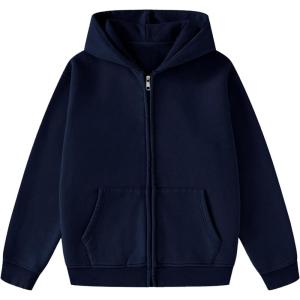 imageFlygo Unisex Boys Girls Fleece Jacket Lightweight Zip up Active Hoodie Hooded Sweatshirt Kids Spring Fall Jackets CoatNavy
