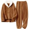 imageFlygo Girls Fuzzy Pants Set Fleece Outfits Winter Flannel Fluffy Pullover Sweatshirt Top Pants SweatsuitBrown