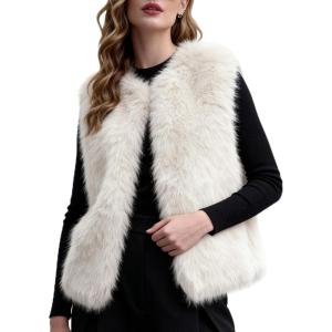 imageFlygo Faux Fur Vest Women Sleeveless Faux Fur Jacket Furry Open Front Cardigan Top Fluffy Winter Vest OuterwearBeige