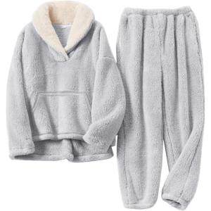 imageFlygo Girls Fuzzy Pants Set Fleece Outfits Winter Flannel Fluffy Pullover Sweatshirt Top Pants SweatsuitGrey