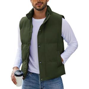 imageFlygo Mens Puffer Vest Winter Padded Vests Lightweight Stand Collar Sleeveless Quilted Jackets OuterwearArmy Green