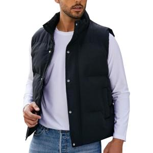imageFlygo Mens Puffer Vest Winter Padded Vests Lightweight Stand Collar Sleeveless Quilted Jackets OuterwearBlack