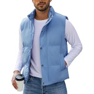 imageFlygo Mens Puffer Vest Winter Padded Vests Lightweight Stand Collar Sleeveless Quilted Jackets OuterwearBlue