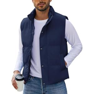 imageFlygo Mens Puffer Vest Winter Padded Vests Lightweight Stand Collar Sleeveless Quilted Jackets OuterwearNavy