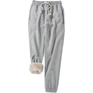 imageFlygo Womens Warm Fleece Pants Sherpa Lined Jogger Pants Active Running SweatpantsLight Grey