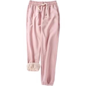 imageFlygo Womens Warm Fleece Pants Sherpa Lined Jogger Pants Active Running SweatpantsPink